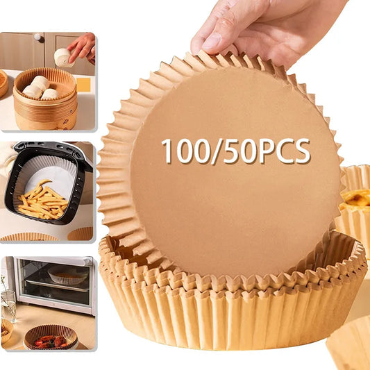 100/50PCS Special Paper For Air Fryer Baking Oil-proof Oil-absorbing Paper For Household BBQ Plate Oven Kitchen Pan Pad Airfryer